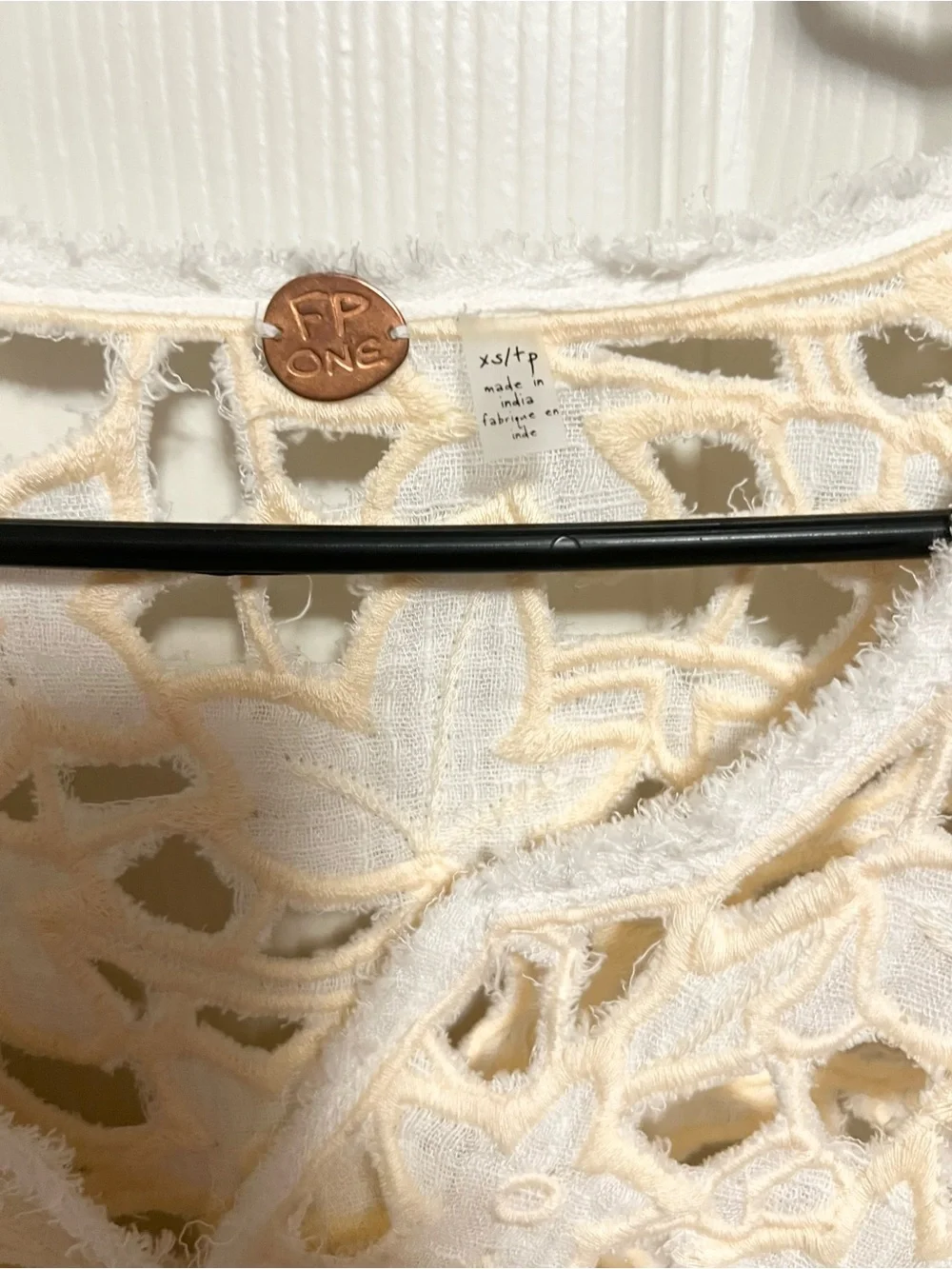NWT Free People Crochet gauzy raw edges Peasant top size XS